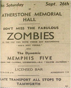 The Zombies with the Memphis Five - 26/09/64 - Atherstone Memorial Hall
