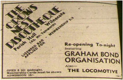 13/10/67 - Crows Nest Discotheque Re-opening Tonight - Wilnecote Parish Hall - Graham Bond Organisation plus The Locomotives