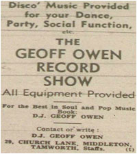 Geoff Owen Record Show Advertisement