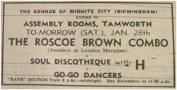 28/01/67 - Sounds of Midnite City - The Roscoe Brown Combo Soul Discotheque With H Plus Go-go Dancers. Assembly Rooms