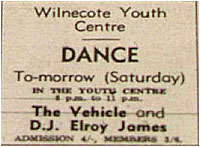23/11/68 - The Vehicle - Wilnecote Youth Centre - DJ – Elroy James