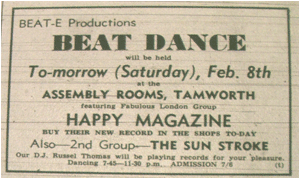 08/02/69 - BEAT-E – Promotions - Beat Dance - Happy Magazine (London) and The Sun Stroke, Assembly Rooms, D.J. Russell Thomas
