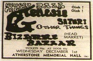 01/12/71 - Hungry Freaks Ball, Genesis Satori, Other Things, Bizarre Bazaar, Head Market, Atherstone Memorial Hall