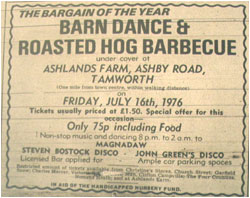 16/07/76 - Barn Dance and Roasted Hog Barbecue, Magnadaw, Steve Bostock Disco, John Green Disco, Ashlands Farm