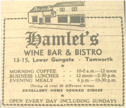 Hamlets Wine Bar – Opening 28th September 1976