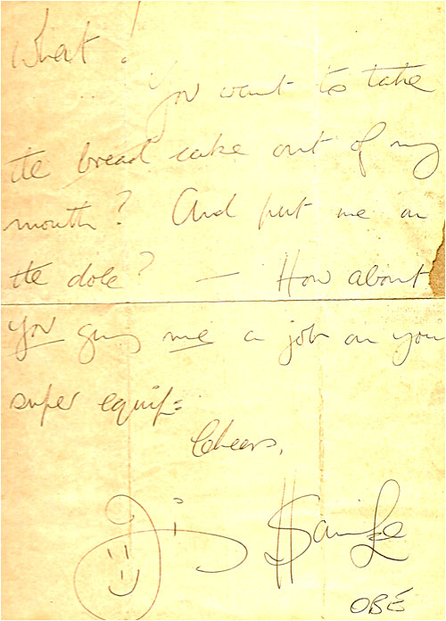 An old letter from Jimmy Saville. Maybe 40 years old.
