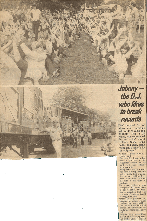 Pics of the disco that took me 20 years to build after the first lot was stolen. It was at Tamworth, Wiggington Park. The Mayor of Tamworth, Mr Smith wrote to the Guinness Book of Records on our behalf to ask them to come and take a look but they refused. We filled five 60 foot articulated lorries that day and it took five hours to wire it up. We also had 6,000 doing the rowing boat song which I think would have been a record. 