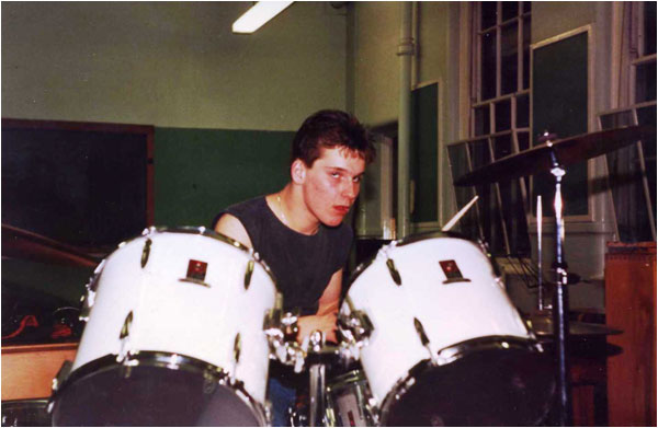 Andy "Batman" Holt was the second Dream Factory drummer and is pictured here rehearsing at the Marmion Junior School (which of course was knocked down a few years ago) in April, 1986.