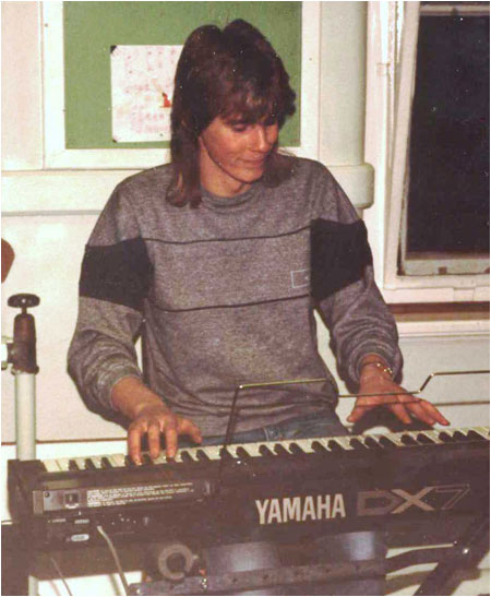 Keyboard player Greg Stevenson enjoyed a brief spell with the Dream Factory. He is pictured here at Polesworth Youth Club at a Dream Factory rehearsal in April 1986.