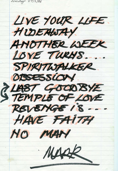 Set List 27/02/86