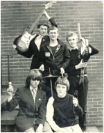 The Fretz - clockwise from top left is Mark Mortimer (bass), Phil Hobbins (drums), Donald Skinner (guitar), Derek Goodwin (dancer, keyboards), Matthew Lees (vocals, guitar).