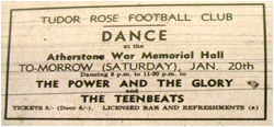 20/01/68 - Tudoe Rose Football Club Dance - Power and the Glory and The Teen Beats - Atherstone Memorial Hall