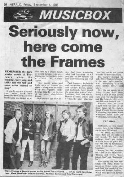 A Tamworth Herald report on Thirty Frames A Second from September 1981.